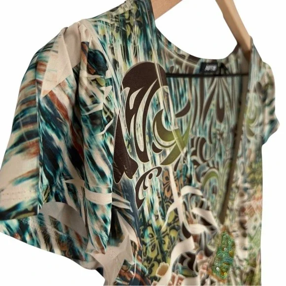 Apt 9 Fairycore Boho Beaded Medallion Tunic Top Y2K Earthy Festival M - Picture 3 of 7